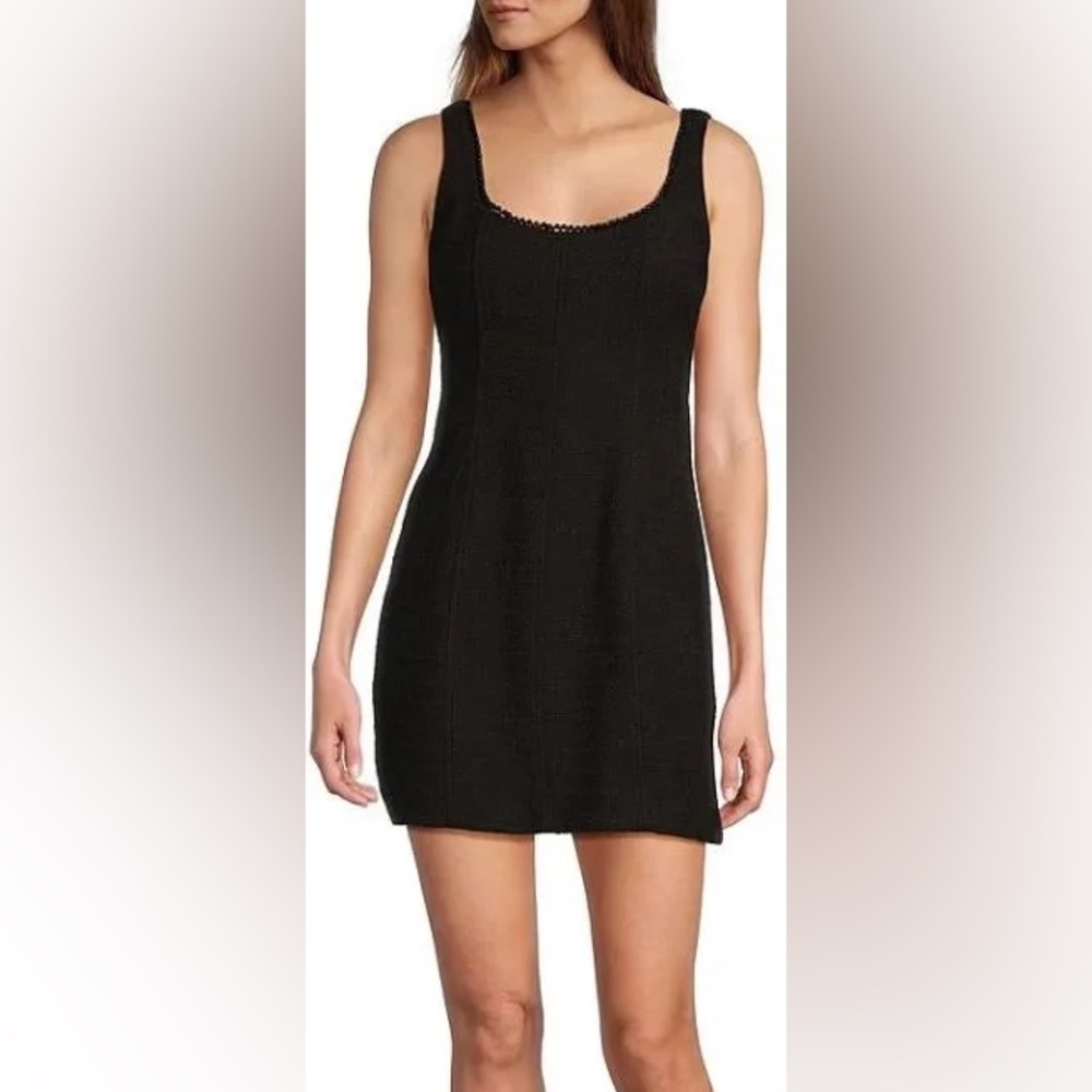 Black Tweed Mini Dress with Pearl Trim
